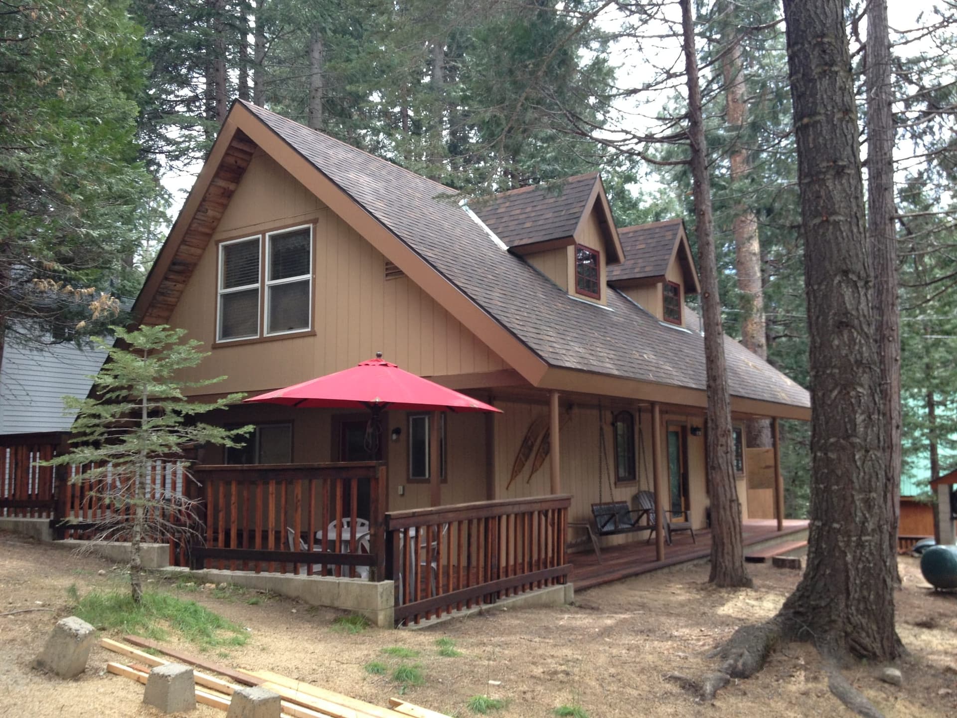 Cabin view of porch and deck.JPG