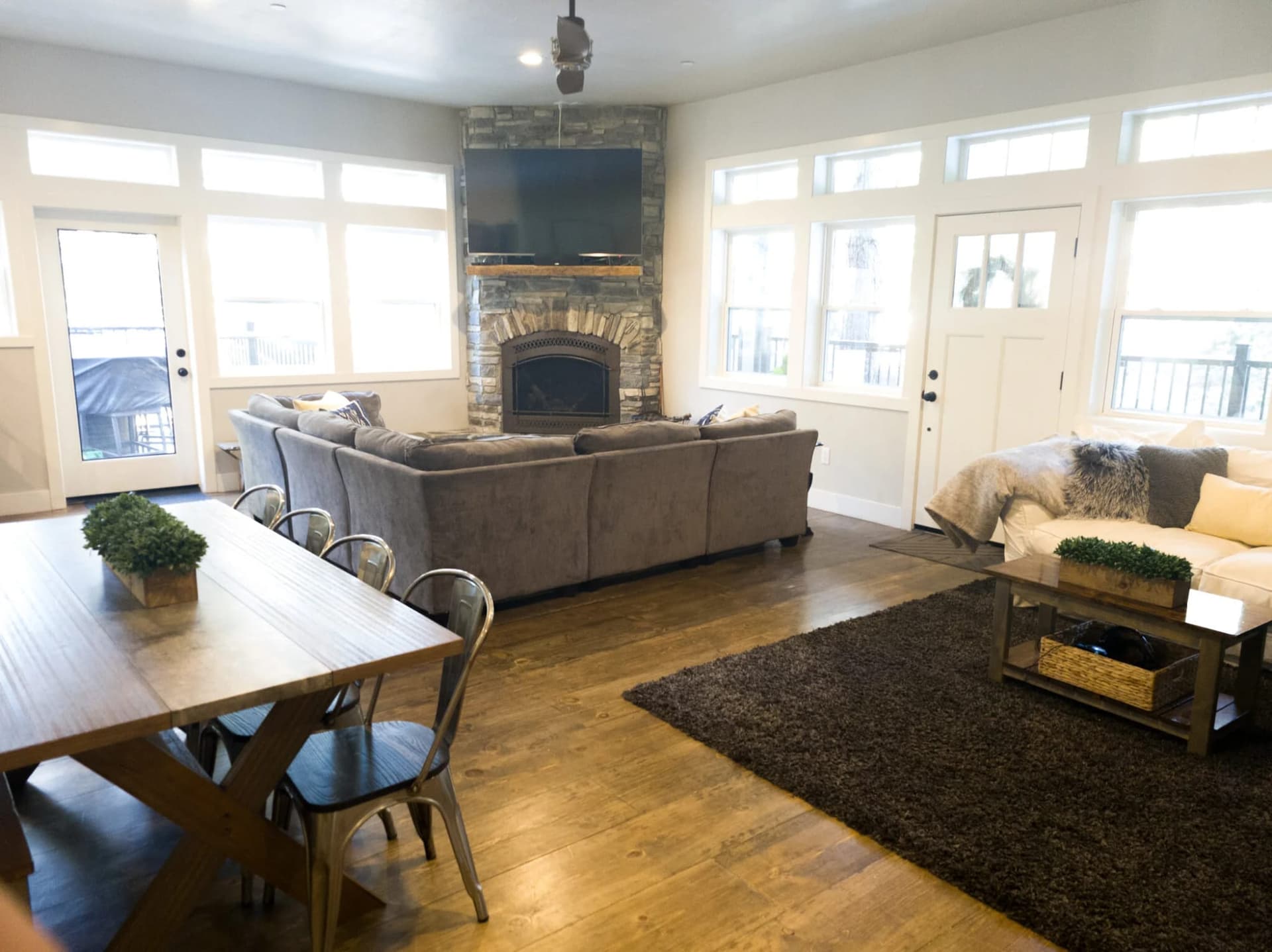 Open concept Living and Dining area open to both porches and kitchen